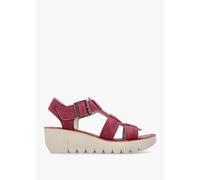 FLY LONDON Yudd Berry Leather Wedge Sandals Size: 39, Colour: Burgundy