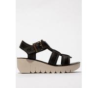 Fly London Yudd Leather Wedge Sandal, Black, Size 3, Women Black