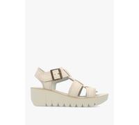 FLY LONDON Yudd Off White Leather Wedge Sandals Size: 40, Colour: Came