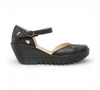 Fly London YUNA - Women’s Black Leather Wedge Sandals - Black - EU 42