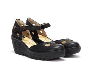 Fly London Yuna Womens Leather Wedge Sandals - (Black) - Size UK 5