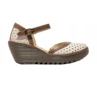 Fly London Yven Women's Leather Closed Toe Cut Out Wedge Heels with Adjustable Buckle Strap (Off White/Grey, UK Footwear Size System, Adult, Women, Numeric, Medium, 5)