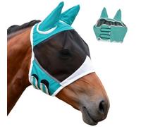 Fly Mask for Horses, Horse Fly Mask Full Face Coverage, Blue and White Velcro Design, UV Protection for Equine Care, 50 x 37 cm Dimensions, Cob Size Fit for Insect Sensitive Horses