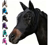 Fly Mask for Horses With Ears, Breathable & Elastic, Full Coverage for UV & Insect Protection, for Hiking Trips, Pastures, Stables & Grooming