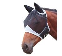 Fly Mask for Horses with Nose Protection and UV Protection, Breathable Mesh Nose Cover for Pony, Cob, Shetland, Adjustable Velcro Closure, Back Padding (Black-S)