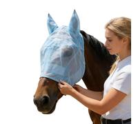 Fly Mask Horse with Ears and Cresthole, Breathable Elastic Mesh with UV Protection, Lightweight Insect Protection, Horse Mask for Pasture and Stable, Suitable for Pony Cob and Thoroughbred (Blue_A)