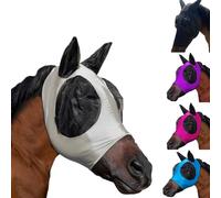 Fly Mask Horse with Ears and Scoop Hole, Breathable Elastic Mesh with UV Protection, Lightweight Insect Protection, Horse Mask for Pasture and Stable, Suitable for Pony Cob and Thoroughbred (White)