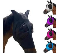 Fly Mask Horse with Ears and Scoop Hole, Breathable Elastic Mesh with UV Protection, Lightweight Insect Protection, Horse Mask for Pasture and Stable, Suitable for Pony Cob and Thoroughbred (Black)