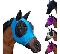 Fly Mask Horse with Ears and Scoop Hole, Breathable Elastic Mesh with UV Protection, Lightweight Insect Protection, Horse Mask for Pasture and Stable, Suitable for Pony Cob and Thoroughbred (Blue_B)