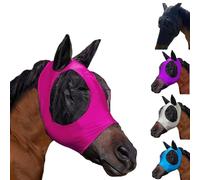 Fly Mask Horse with Ears and Scoop Hole, Breathable Elastic Mesh with UV Protection, Lightweight Insect Protection, Horse Mask for Pasture and Stable, Suitable for Pony Cob and Thoroughbred (Red_B)