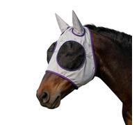 Fly Mask Horse with Ears and Scoop Hole, Breathable Elastic Mesh with UV Protection, Lightweight Insect Protection, Horse Mask for Pasture and Stable, Suitable for Pony Cob and Thoroughbred (Grey_A)