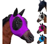 Fly Mask Horse with Ears and Scoop Hole, Breathable Elastic Mesh with UV Protection, Lightweight Insect Protection Horse Mask for Pasture and Stable, Suitable for Pony Cob and Thoroughbred (Purple)