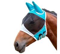 Fly Mask Horse with Nose Protection and UV Protection, Breathable Mesh Fly Cover for Pony Cob Shetty, Adjustable Fastening, Soft Padding, Nostril Protection (Blue_L)