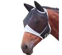 Fly Mask Horse with Nose Protection and UV Protection, Breathable Mesh Fly Cover for Pony Cob Shetty, Adjustable Fastening, Soft Padding, Nostril Protection (Black_S)