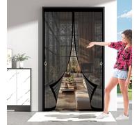 Fly Nets for Doors 166 x 214 cm with Powerful Magnets & Full Frame Magic Tape No Gap, Lets Fresh Air in, Keep Bugs Out Magnetic Fly Curtain for Patio Doors Balcony, Black
