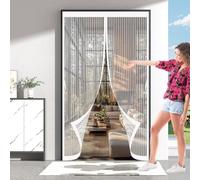 Fly Nets for Doors 166 x 214 cm with Powerful Magnets & Full Frame Magic Tape No Gap, Lets Fresh Air in, Keep Bugs Out Magnetic Fly Curtain for Patio Doors Balcony, White