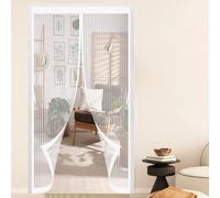 Fly Nets for Doors 182 x 204 cm with Powerful Magnets & Full Frame Magic Tape No Gap, Lets Fresh Air in, Keep Bugs Out Magnetic Thermal Door Curtain for Patio Doors Bedroom, White