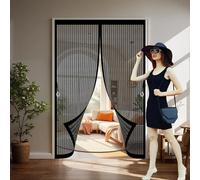 Fly Nets for Doors 194 x 172 cm with Powerful Magnets & Full Frame Magic Tape No Gap, Lets Fresh Air in, Keep Bugs Out Thermal Insulated Door Curtain for Patio Doors Bedroom, Black