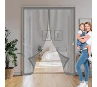 Fly Nets for Doors 208 x 192 cm with Powerful Magnets & Full Frame Magic Tape, Keep Bugs Out & Lets Fresh Air in Heavy Duty Bug Mesh Curtain for Patio Doors Balcony, Grey