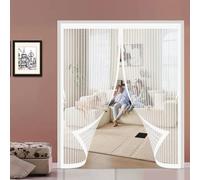 Fly Nets for Doors 98 x 100 cm with Powerful Magnets & Full Frame Magic Tape, Keep Bugs Out & Lets Fresh Air in Heavy Duty Self-Sealing Mesh for Patio Doors Bedroom, White