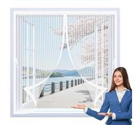 Fly Screen Curtain 100 x 90 cm with Powerful Magnets & Full Frame Magic Tape, Keep Bugs Out & Lets Fresh Air in Curtains to Stop Flies for All Types of Windows, White