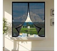 Fly Screen Curtain 104 x 112 cm Automatically Close, No Gap, Easy to Install Without Drilling, Keep Bugs Out Lets Fresh Air in Magnetic Fly Curtain for All Types of Windows, Black
