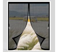 Fly Screen Curtain 105 x 90 cm with Powerful Magnets & Full Frame Magic Tape No Gap, Lets Fresh Air in, Keep Bugs Out Thermal Curtain Magnetic for All Types of Windows, Black