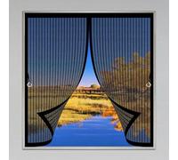 Fly Screen Curtain 112 x 91 cm with Powerful Magnets & Full Frame Magic Tape No Gap, Lets Fresh Air in, Keep Bugs Out Mosquito Insects Screen Mesh for All Types of Windows, Black