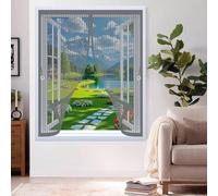 Fly Screen Curtain 114 x 110 cm Powerful Magnets, No Drill Installation, Automatically Closes, for Keeping Out Flies & Bug Screen Mesh Curtain for All Types of Windows, Grey