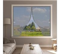 Fly Screen Curtain 115 x 125 cm with Powerful Magnets & Full Frame Magic Tape No Gap, Lets Fresh Air in, Keep Bugs Out Fly Screens Curtain for All Types of Windows, Grey