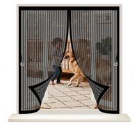 Fly Screen Curtain 116 x 118 cm with Powerful Magnets & Full Frame Magic Tape No Gap, Lets Fresh Air in, Keep Bugs Out Flyscreen French Curtain for All Types of Windows, Black