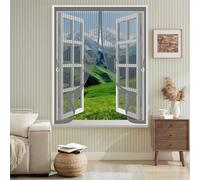 Fly Screen Curtain 120 x 115 cm with Powerful Magnets & Full Frame Magic Tape No Gap, Lets Fresh Air in, Keep Bugs Out Duty Fly Screen Curtain for All Types of Windows, Grey