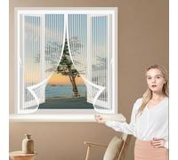 Fly Screen Curtain 128 x 94 cm with Powerful Magnets & Full Frame Magic Tape, Keep Bugs Out & Lets Fresh Air in Magnetic Fly Screen Curtain for All Types of Windows, White