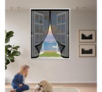 Fly Screen Curtain 148 x 144 cm with Powerful Magnets & Full Frame Magic Tape, Keep Bugs Out & Lets Fresh Air in Fly Screens Curtain for All Types of Windows, Black