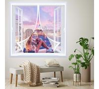 Fly Screen Curtain 155 x 135 cm with Powerful Magnets & Full Frame Magic Tape, Keep Bugs Out & Lets Fresh Air in Screen Mesh Curtain for All Types of Windows, White