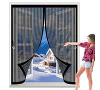 Fly Screen Curtain 155 x 160 cm with Powerful Magnets & Full Frame Magic Tape No Gap, Lets Fresh Air in, Keep Bugs Out Mosquito Double Curtain for All Types of Windows, Black