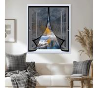 Fly Screen Curtain 160 x 120 cm with Powerful Magnets & Full Frame Magic Tape No Gap, Lets Fresh Air in, Keep Bugs Out Heavy Duty Self-Sealing Mesh for All Types of Windows, Black