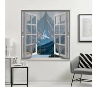 Fly Screen Curtain 180 x 110 cm with Powerful Magnets & Full Frame Magic Tape, Keep Bugs Out & Lets Fresh Air in Duty Magnetic Screen Fly Bug for All Types of Windows, Grey