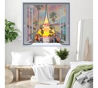 Fly Screen Curtain 195 x 100 cm with Powerful Magnets & Full Frame Magic Tape, Keep Bugs Out & Lets Fresh Air in Screen Curtain with Magnets for All Types of Windows, Grey