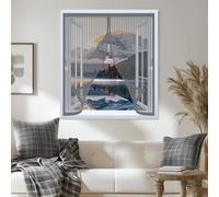 Fly Screen Curtain 72 x 98 cm with Powerful Magnets & Full Frame Magic Tape, Keep Bugs Out & Lets Fresh Air in Thermal Curtain Magnetic for All Types of Windows, Grey