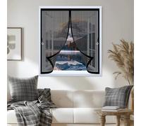 Fly Screen Curtain 82 x 84 cm with Powerful Magnets & Full Frame Magic Tape, Keep Bugs Out & Lets Fresh Air in Thermal Curtain Magnetic for All Types of Windows, Black