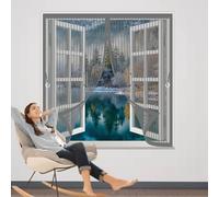 Fly Screen Curtain 85 x 65 cm Automatically Close, No Gap, Easy to Install Without Drilling, Keep Bugs Out Lets Fresh Air in Fly Screens Curtain for All Types of Windows, Grey