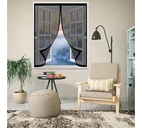 Fly Screen Curtain 87 x 88 cm with Powerful Magnets & Full Frame Magic Tape, Keep Bugs Out & Lets Fresh Air in Mosquito Proof Curtains for All Types of Windows, Black