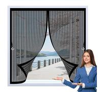 Fly Screen Curtain 90 x 82 cm with Powerful Magnets & Full Frame Magic Tape, Keep Bugs Out & Lets Fresh Air in Curtains to Stop Flies for All Types of Windows, Black