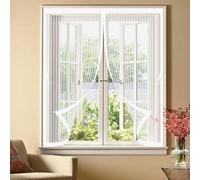 Fly Screen Curtain 90 x 96 cm with Powerful Magnets & Full Frame Magic Tape, Keep Bugs Out & Lets Fresh Air in Curtain Magnetic Fly Screen for All Types of Windows, White