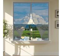 Fly Screen Curtain 94 x 102 cm Automatically Close, No Gap, Easy to Install Without Drilling, Keep Bugs Out Lets Fresh Air in Magnetic Fly Curtain for All Types of Windows, Grey