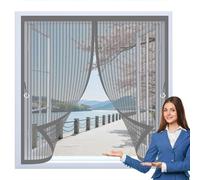 Fly Screen Curtain 94 x 54 cm with Powerful Magnets & Full Frame Magic Tape, Keep Bugs Out & Lets Fresh Air in Curtains to Stop Flies for All Types of Windows, Grey