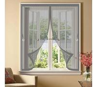 Fly Screen Curtain 98 x 78 cm with Powerful Magnets & Full Frame Magic Tape, Keep Bugs Out & Lets Fresh Air in Curtain Magnetic Fly Screen for All Types of Windows, Grey