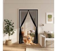 Fly Screen Door 100 x 260 cm Keep Bugs Out, Full Frame Magic Tape, Powerful Magnets, Self Sealing, No Drill Installation, Magnetic Door Screen for Patio Exterior Indoor Doors, Black