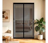 Fly Screen Door 105 x 190 cm Full Frame Magic Tape, Magnet Silent Closure, No Punching Heavy Duty Hands Free Fly Screen Magnetic Door Curtains for Bedroom, Sliding, Black